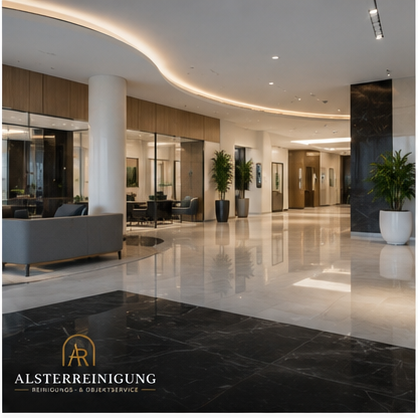 Moderne Lobby mit Marmorboden und ruhiger Lichtführung